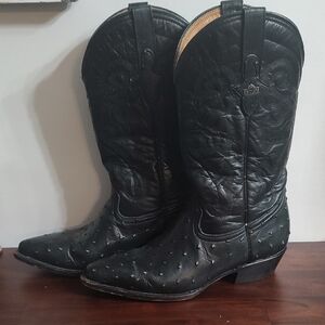 Pistolero Black Leather Cowboy Boots Cowgirl Country Style Shoes